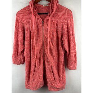 Allen Allen S Womens Textured Hooded Jacket Coral Stripe Zip Front